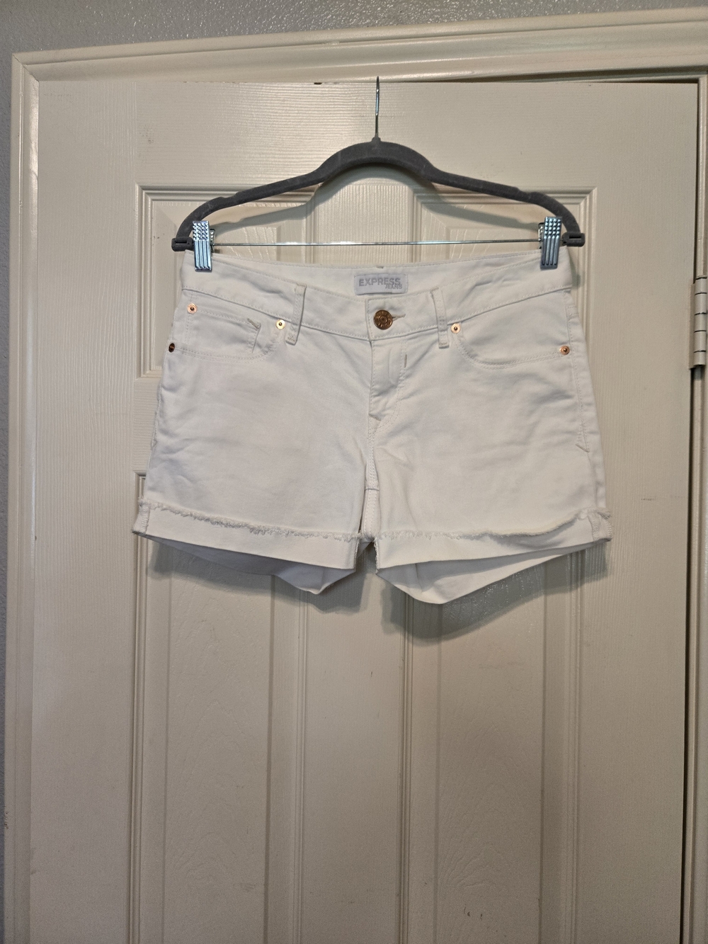 Express White Rolled Hem Denim Shorts